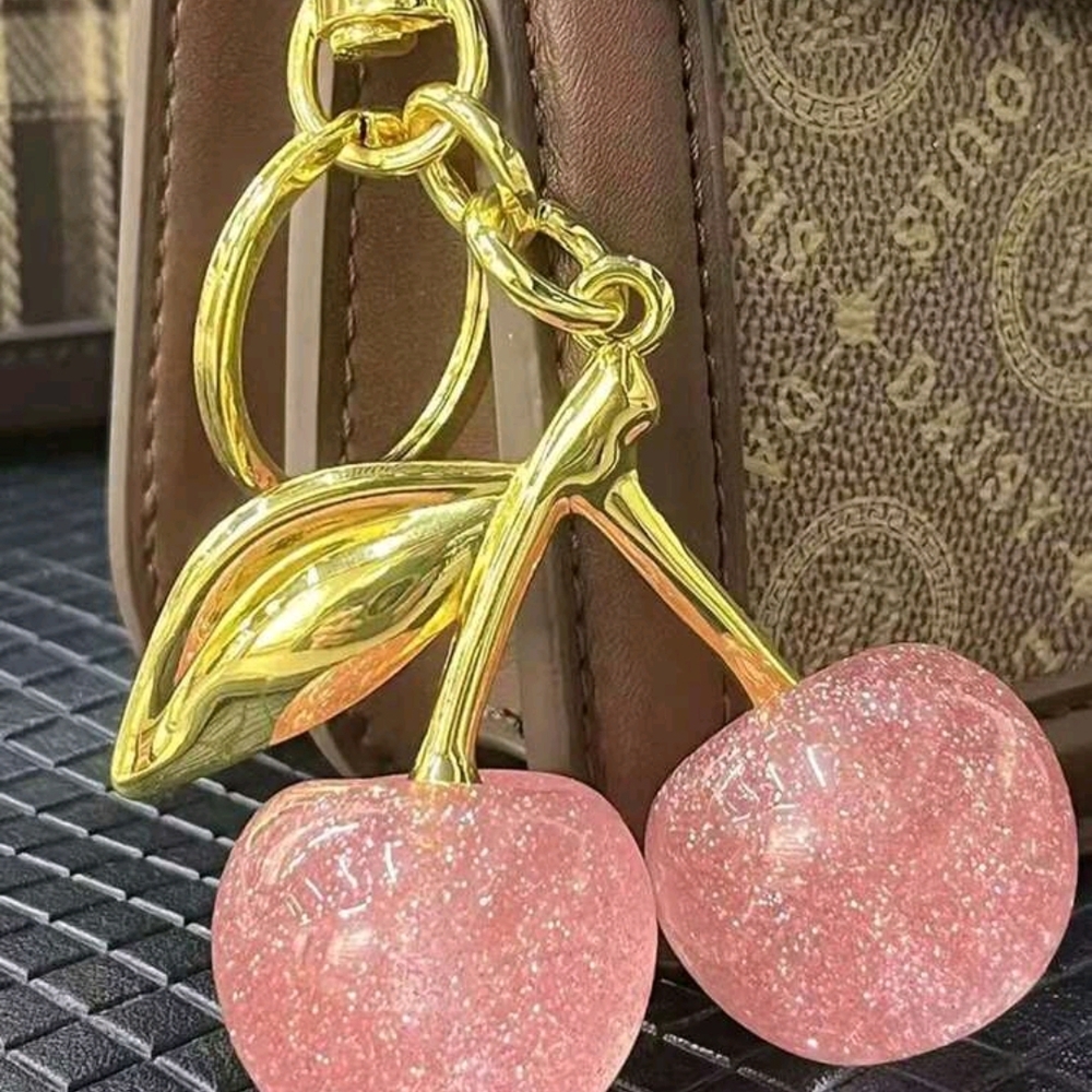 Unbranded Cherry Keychain with Gold Accents